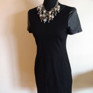 BANANA REPUBLIC black dress with leather sleeves